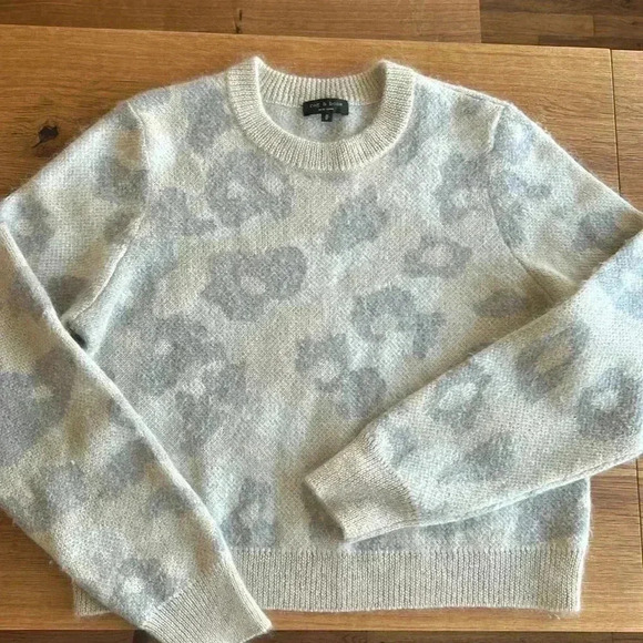 Rag & Bone Leopard-Print Mohair-Blend Crewneck Sweater Size Medium - Picture 3 of 7